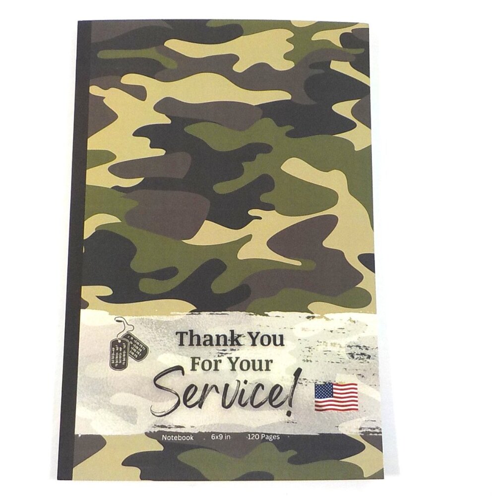 US Military THANK YOU FOR YOUR SERVICE Blank Lined 6x9 Notebook Veterans